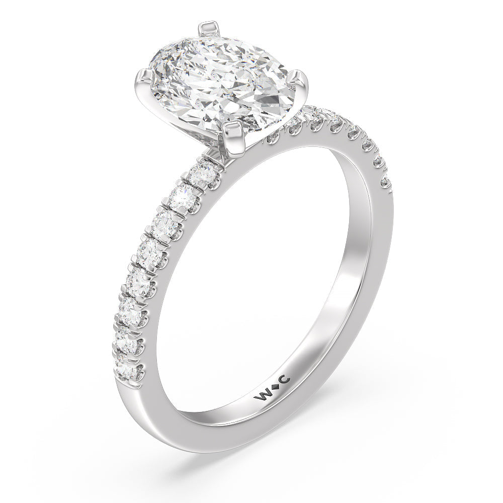 Vela Classic Pave Diamond Engagement Ring with Oval Cut Diamond in 14KT Platinum view 4
