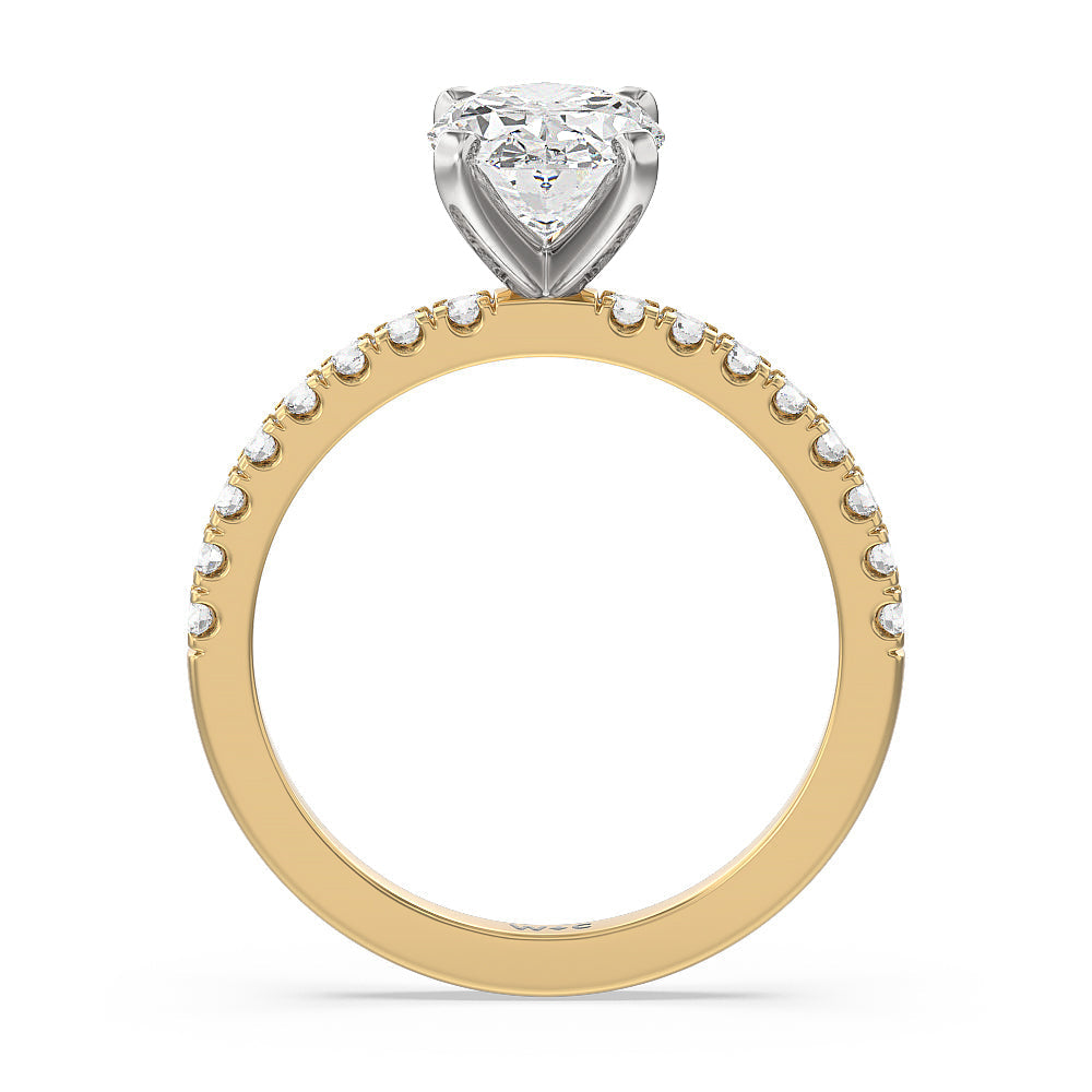 Vela Classic Pave Diamond Engagement Ring with Oval Cut Diamond in 14KT White & Yellow Gold view 2
