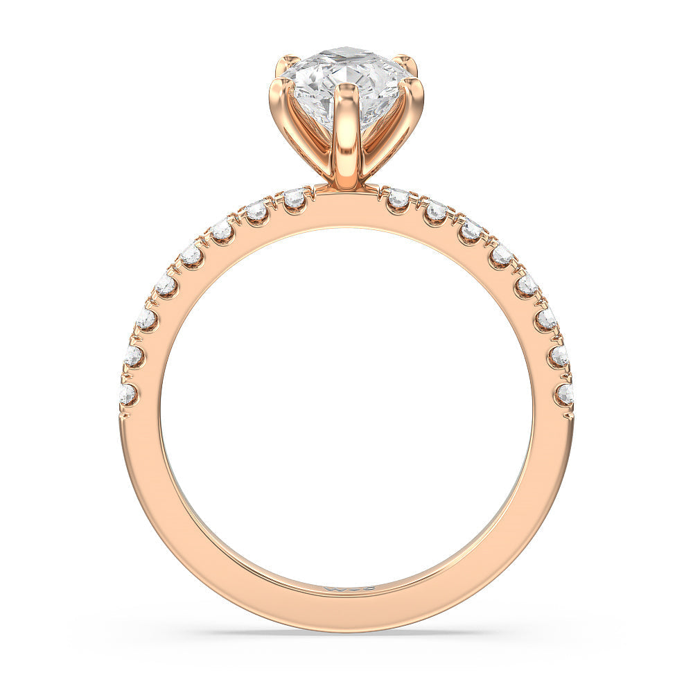 Vela Classic Pave Diamond Engagement Ring with Pear Cut Diamond in 14KT Rose Gold view 2
