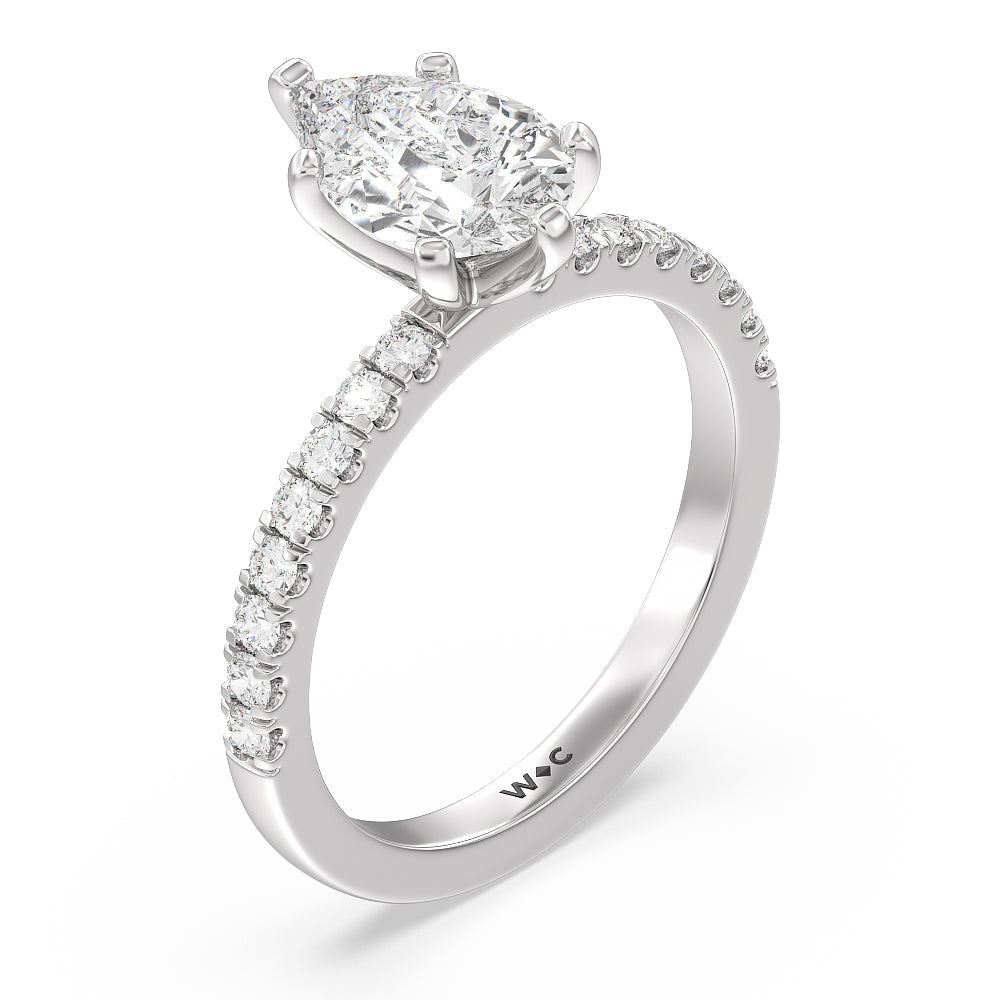 Vela Classic Pave Diamond Engagement Ring with Pear Cut Diamond in 14KT Platinum view 3
