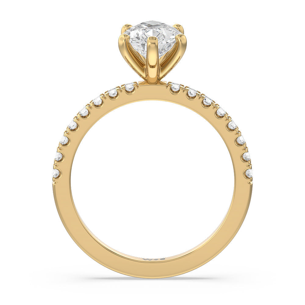 Vela Classic Pave Diamond Engagement Ring with Pear Cut Diamond in 14KT Yellow Gold view 2
