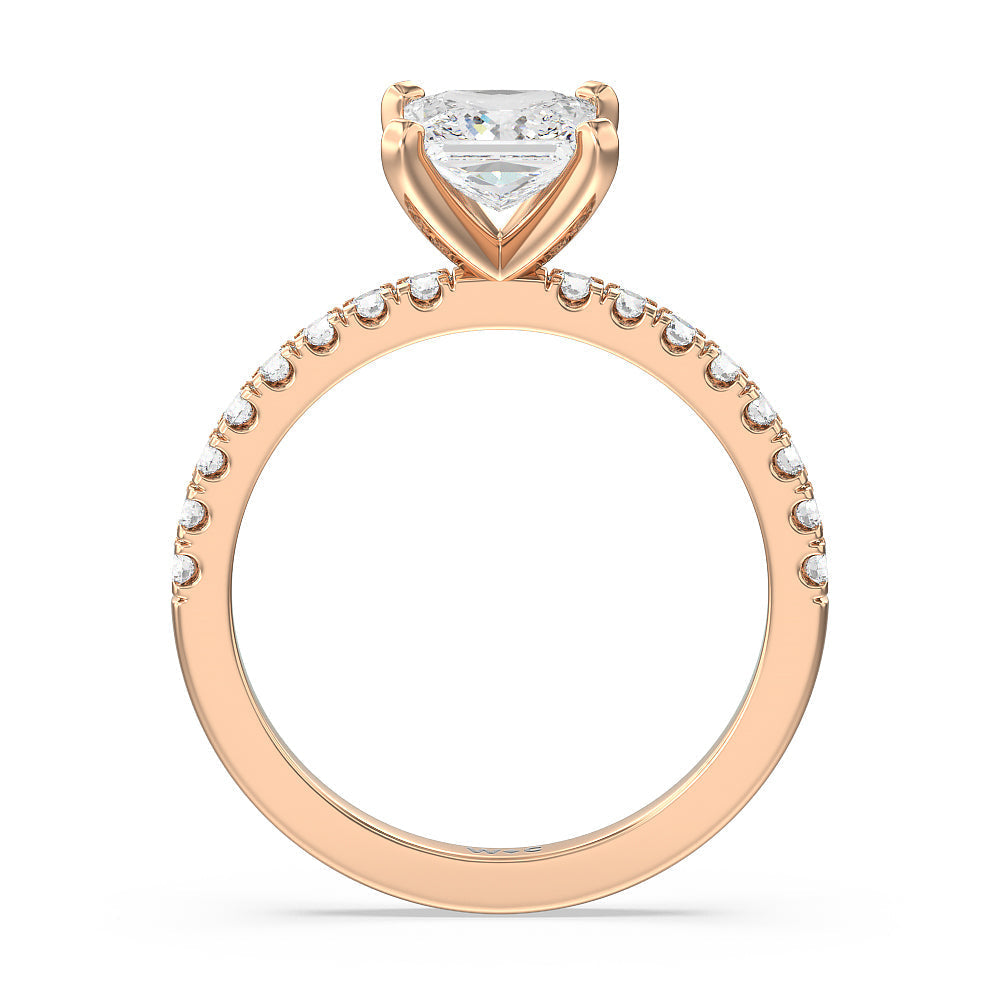 Vela Classic Pave Diamond Engagement Ring with Princess Cut Diamond in 14KT Rose Gold view 2

