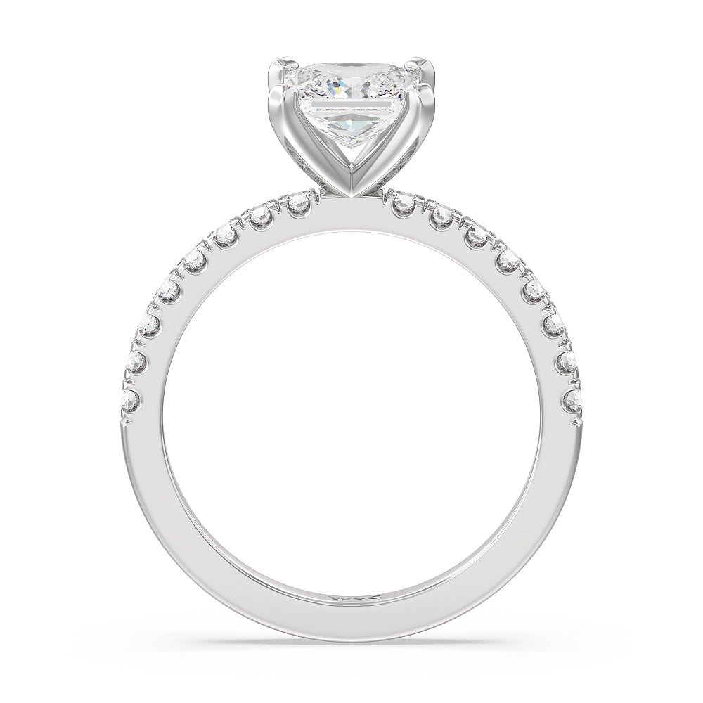 Vela Classic Pave Diamond Engagement Ring with Princess Cut Diamond in 14KT Platinum view 2
