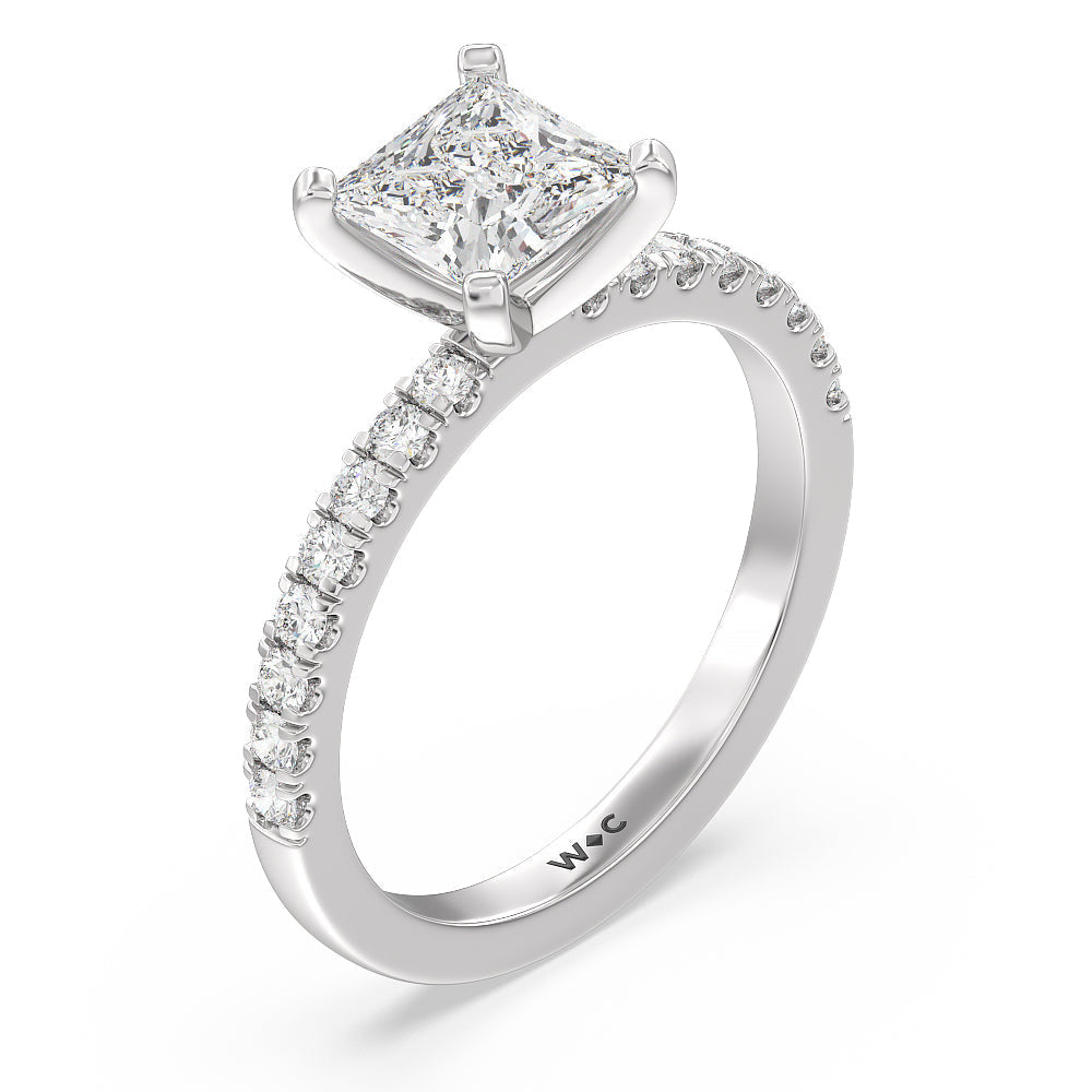 Vela Classic Pave Diamond Engagement Ring with Princess Cut Diamond in 14KT Platinum view 3
