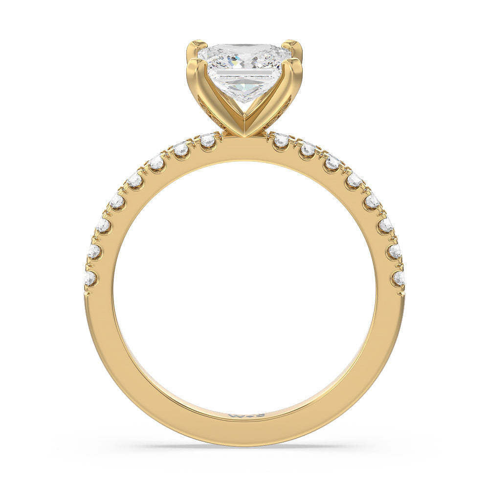 Vela Classic Pave Diamond Engagement Ring with Princess Cut Diamond in 14KT Yellow Gold view 2
