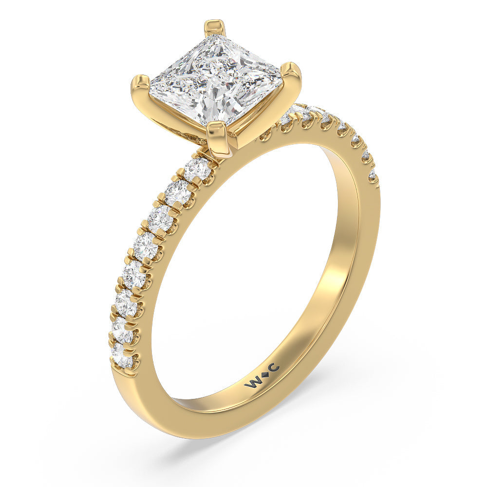 Vela Classic Pave Diamond Engagement Ring with Princess Cut Diamond in 14KT Yellow Gold view 3
