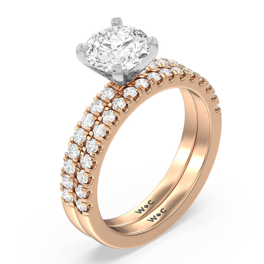 Vela Classic Pave Diamond Engagement Ring with Round Cut Diamond in 14KT White & Rose Gold view 4
