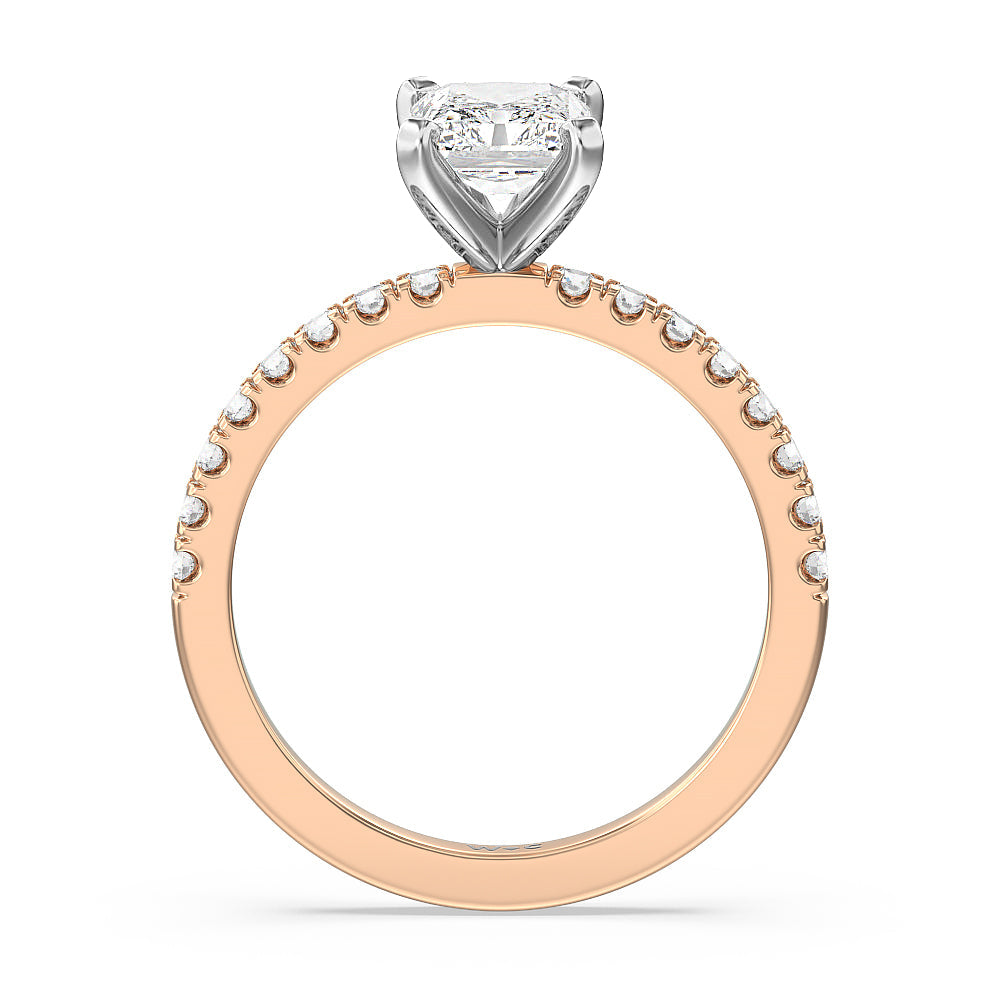 Vela Classic Pave Diamond Engagement Ring with Radiant Cut Diamond in 14KT White & Rose Gold view 2
