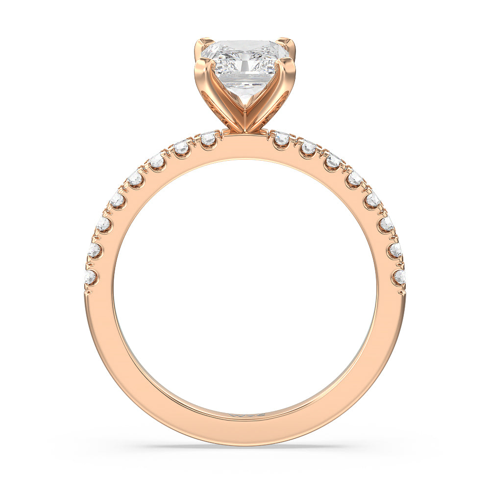 Vela Classic Pave Diamond Engagement Ring with Radiant Cut Diamond in 14KT Rose Gold view 2
