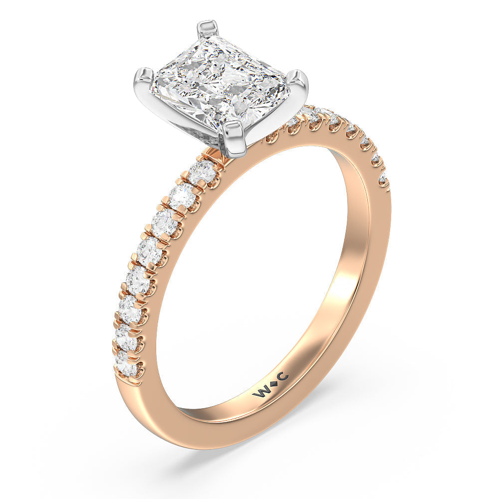 Vela Classic Pave Diamond Engagement Ring with Radiant Cut Diamond in 14KT White & Rose Gold view 3
