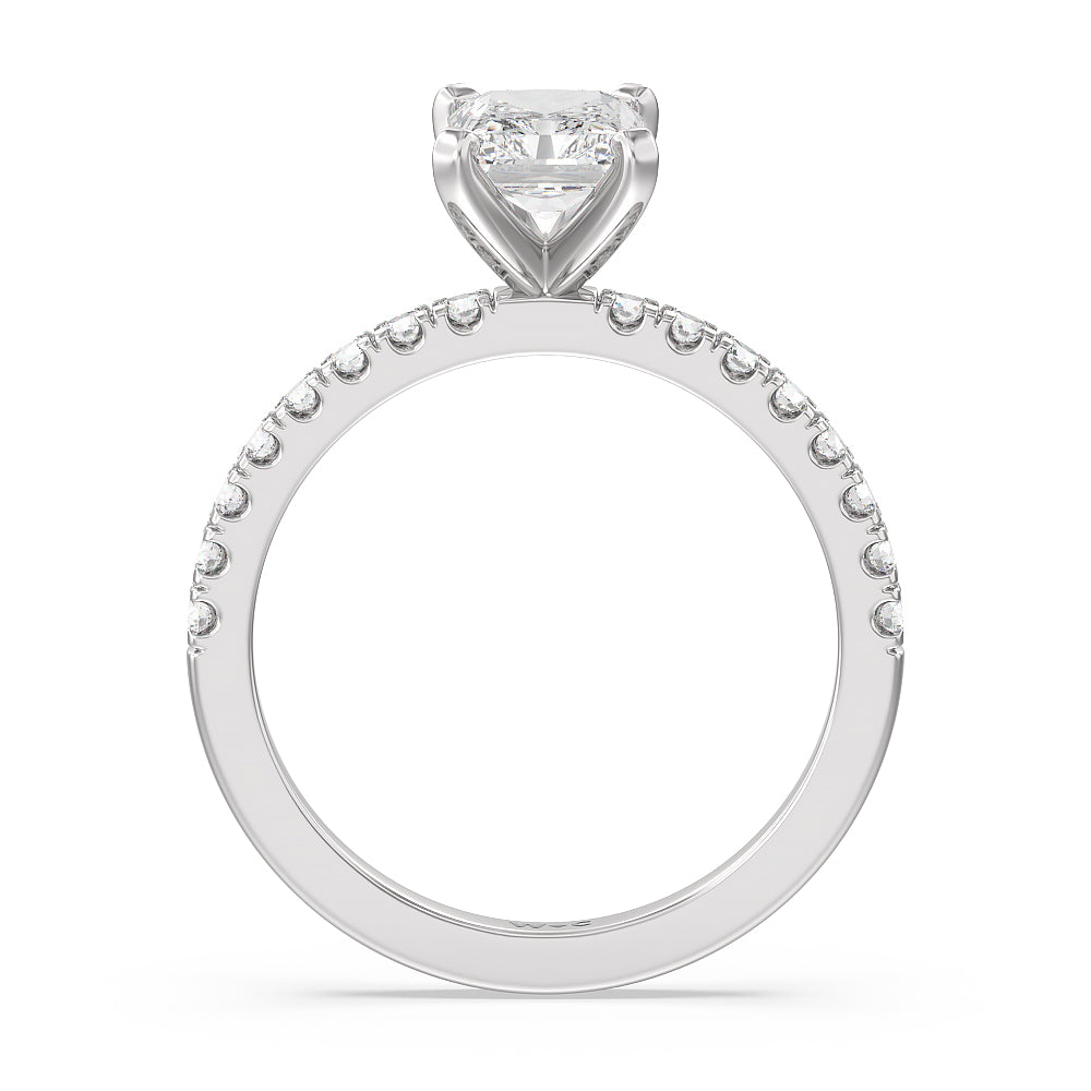 Vela Classic Pave Diamond Engagement Ring with Radiant Cut Diamond in 14KT Platinum view 2
