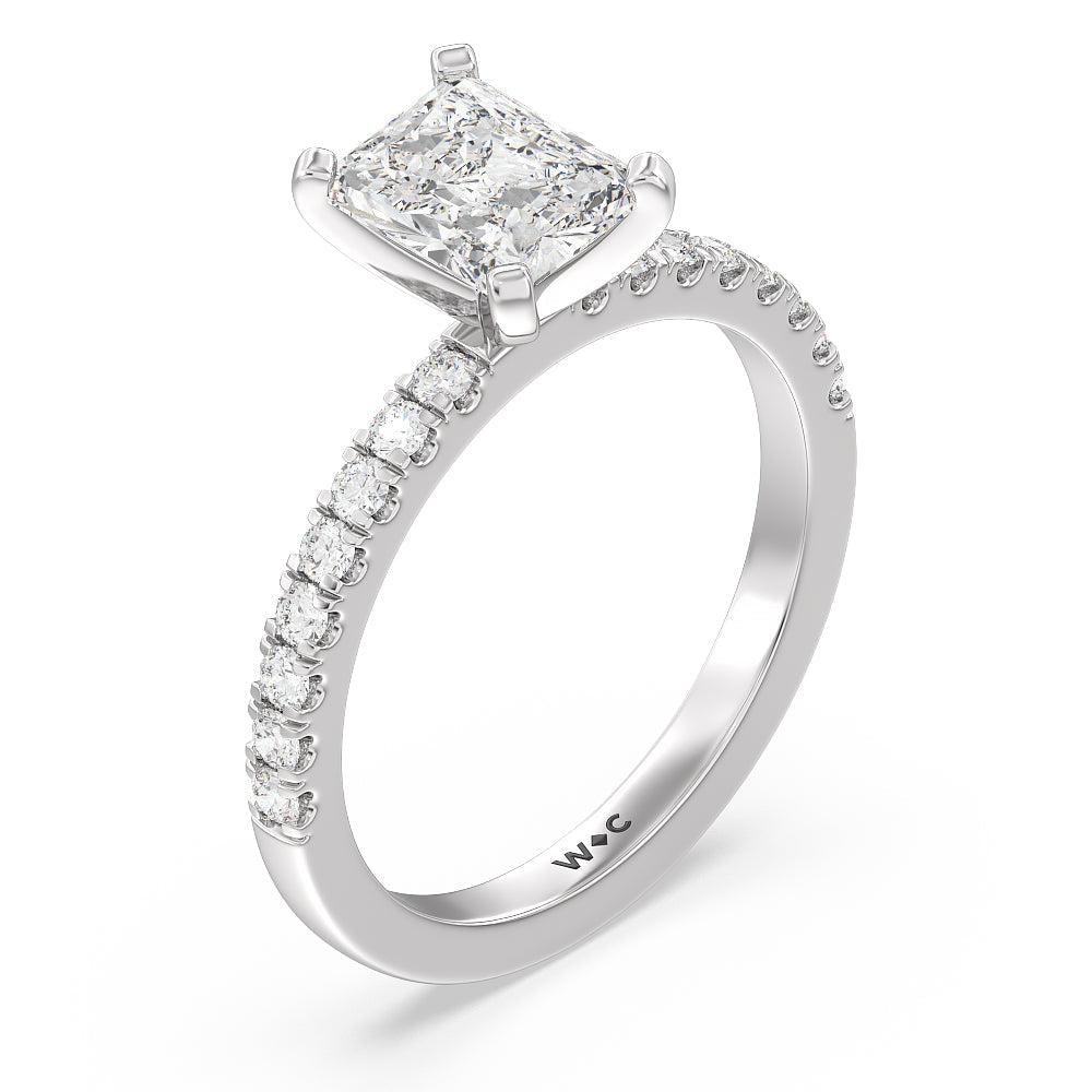 Vela Classic Pave Diamond Engagement Ring with Radiant Cut Diamond in 14KT Platinum view 3
