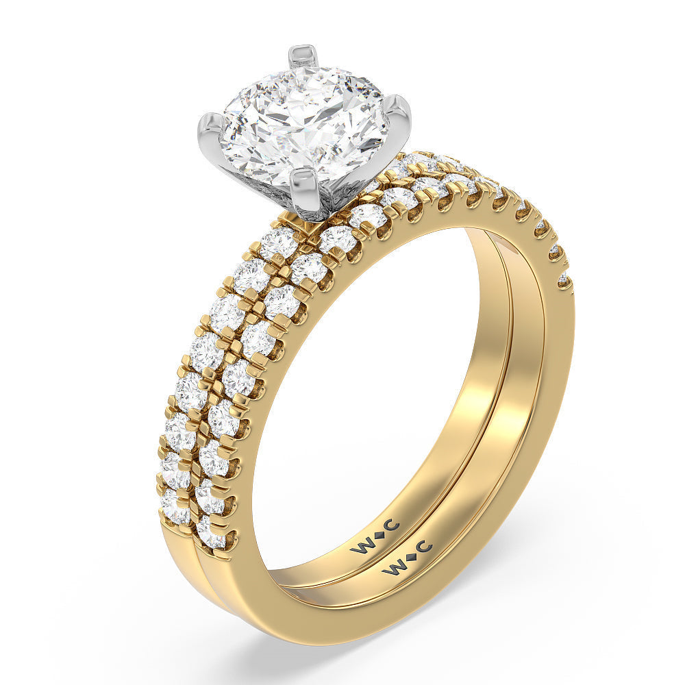 Vela Classic Pave Diamond Engagement Ring with Round Cut Diamond in 14KT White & Yellow Gold view 4
