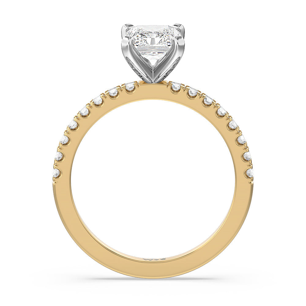 Vela Classic Pave Diamond Engagement Ring with Radiant Cut Diamond in 14KT White & Yellow Gold view 2
