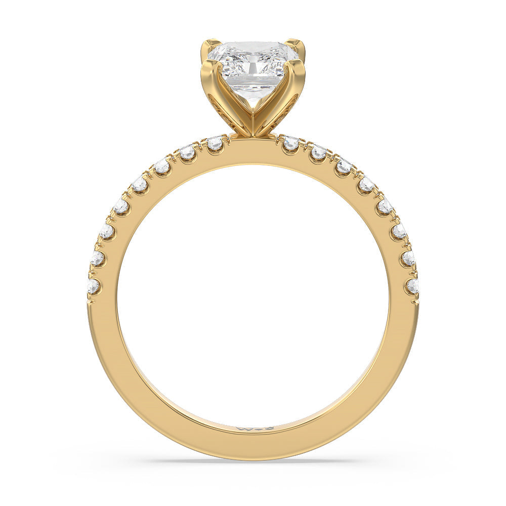 Vela Classic Pave Diamond Engagement Ring with Radiant Cut Diamond in 14KT Yellow Gold view 2
