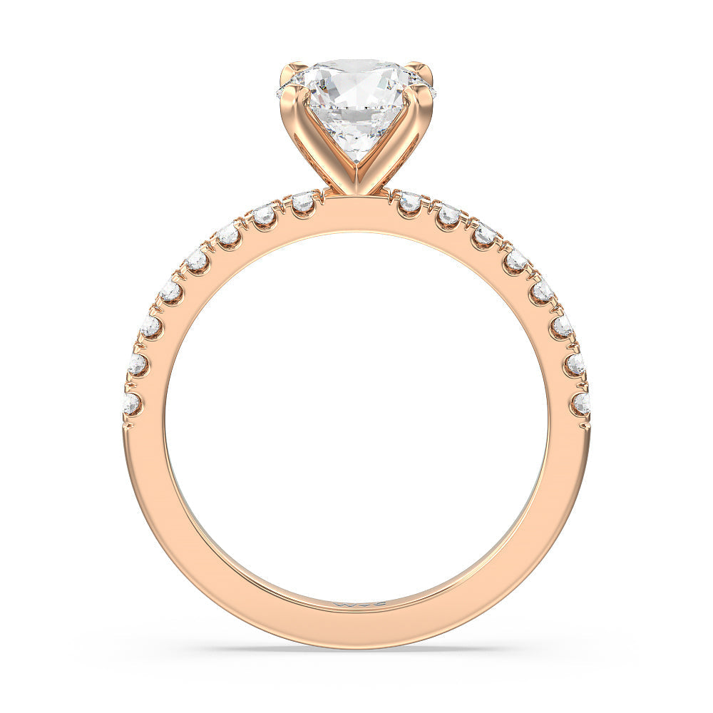 Vela Classic Pave Diamond Engagement Ring with Round Cut Diamond in 14KT Rose Gold view 3
