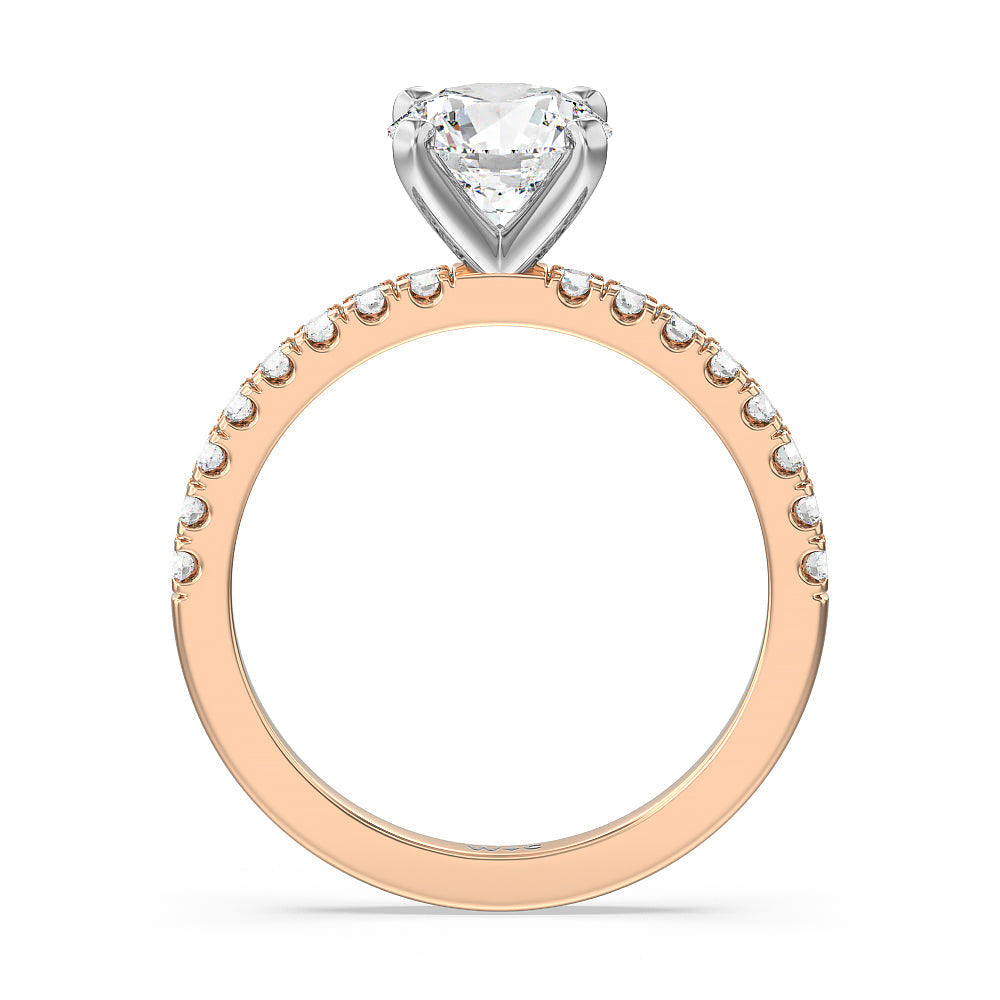 Vela Classic Pave Diamond Engagement Ring with Round Cut Diamond in 14KT White & Rose Gold view 2
