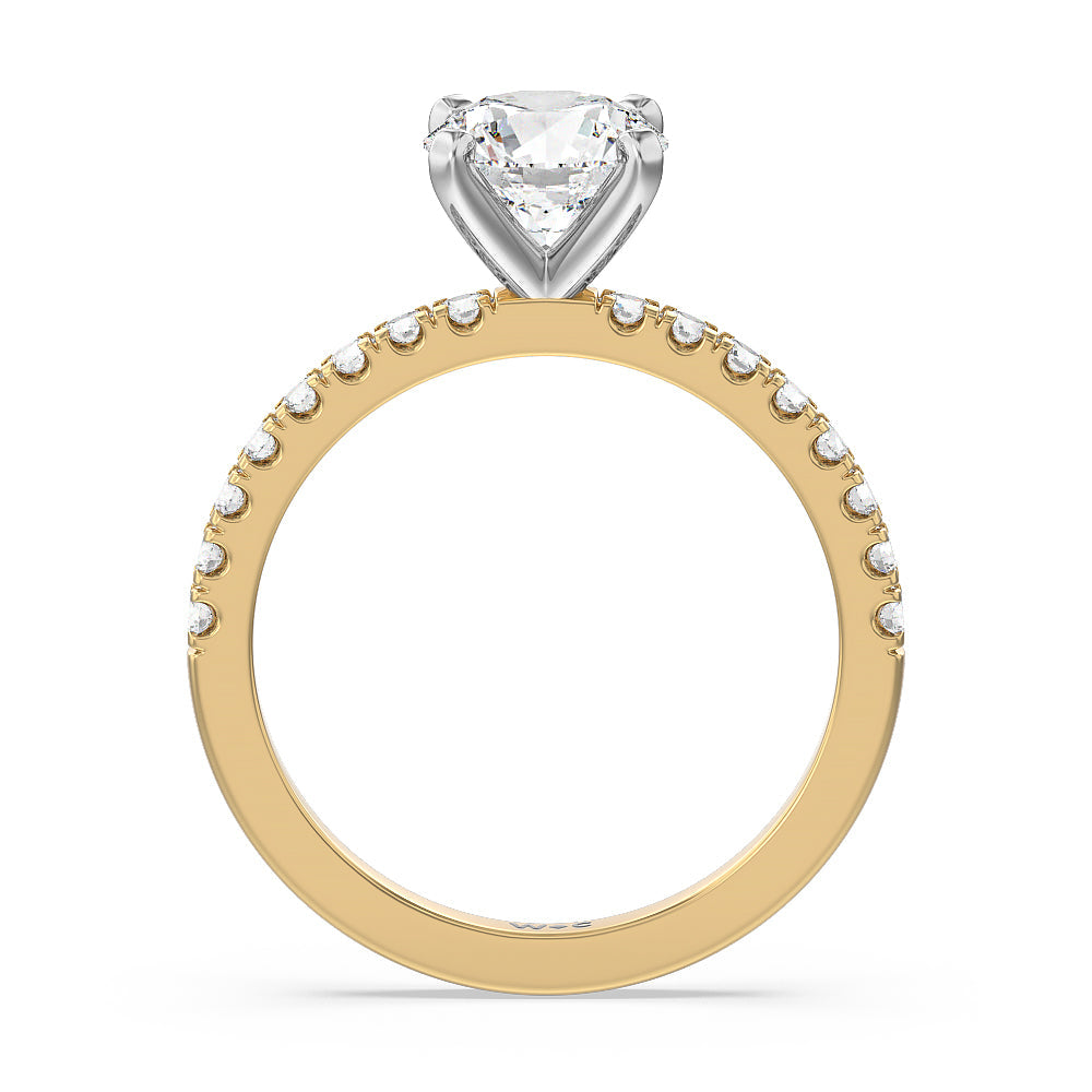 Vela Classic Pave Diamond Engagement Ring with Round Cut Diamond in 14KT White & Yellow Gold view 2
