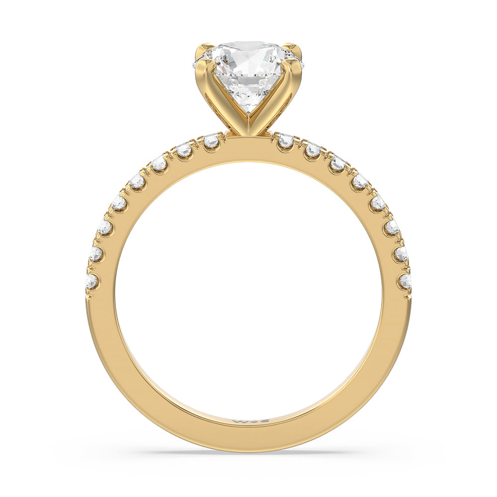 Vela Classic Pave Diamond Engagement Ring with Round Cut Diamond in 14KT Yellow Gold view 3
