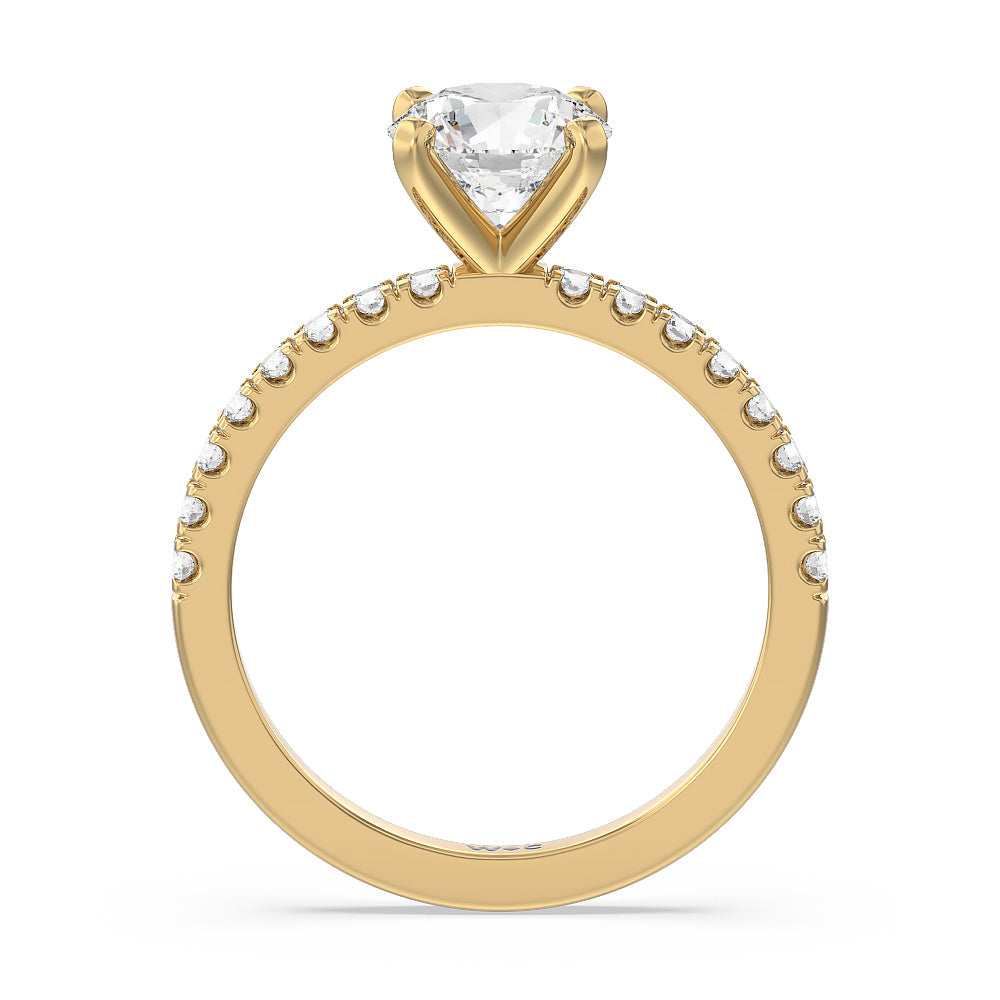 Vela Classic Pave Diamond Engagement Ring with Round Cut Diamond in 14KT Yellow Gold view 3
