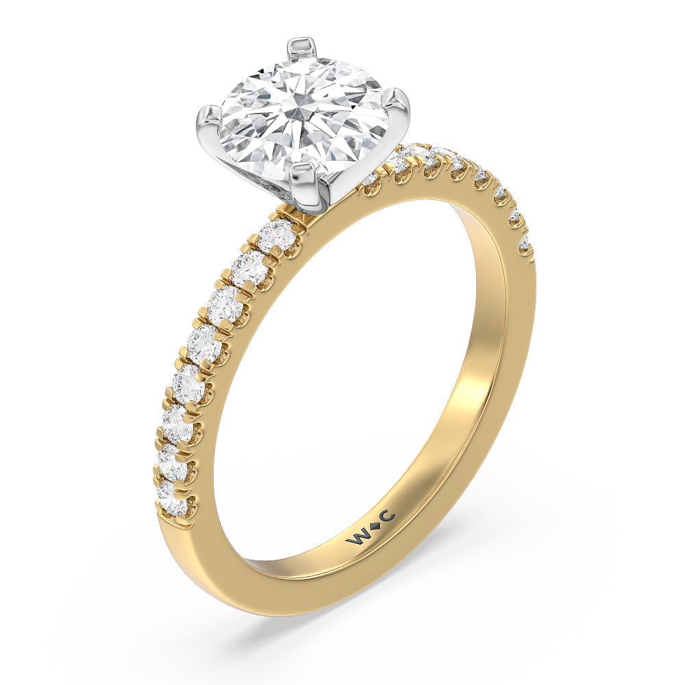 Vela Classic Pave Diamond Engagement Ring with Round Cut Diamond in 14KT White & Yellow Gold view 3
