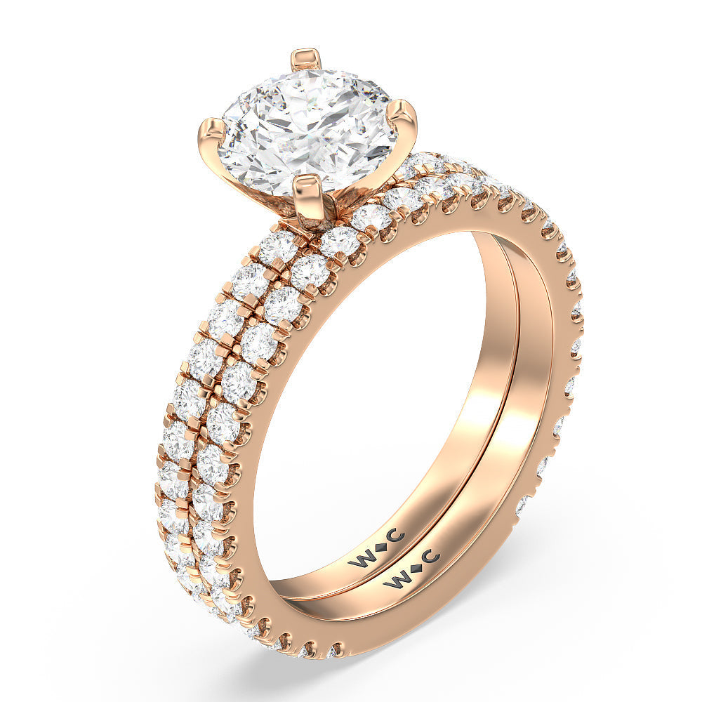 Ara Midi Classic Pave Diamond Engagement Ring with Asscher Cut Diamond in 14KT Rose Gold view 4
