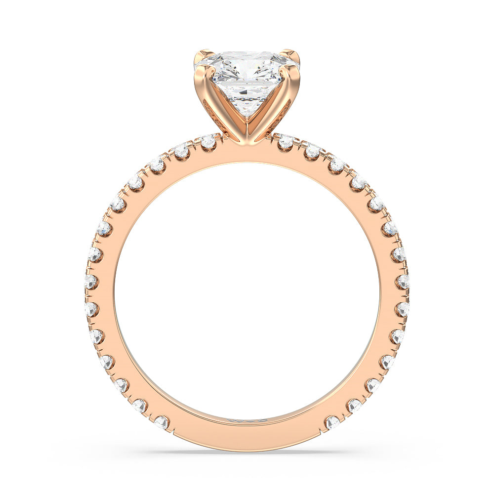 Ara Midi Classic Pave Diamond Engagement Ring with Asscher Cut Diamond in 14KT Rose Gold view 2
