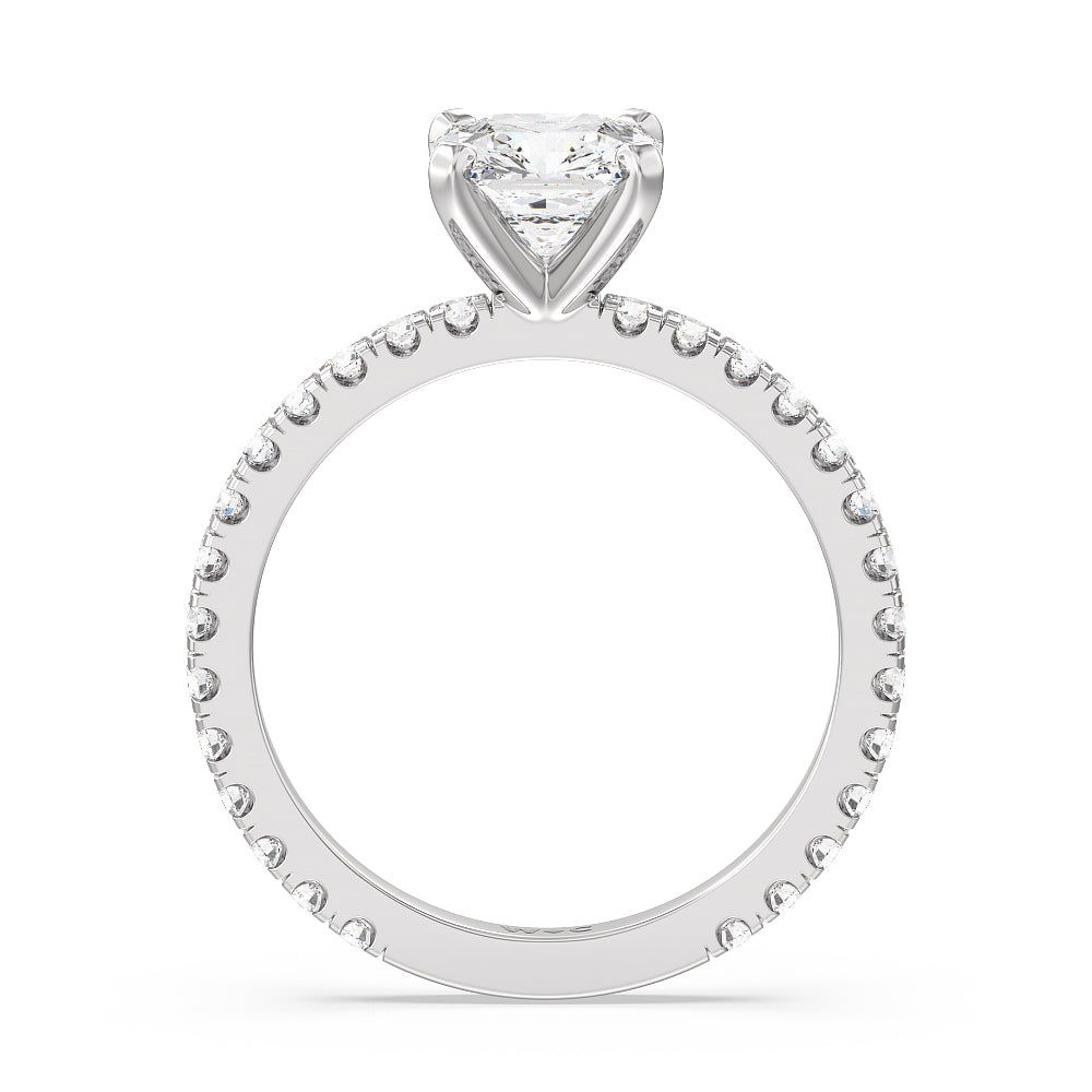 Ara Midi Classic Pave Diamond Engagement Ring with Asscher Cut Diamond in 14KT Platinum view 2
