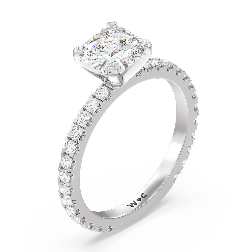 Ara Midi Classic Pave Diamond Engagement Ring with Asscher Cut Diamond in 14KT Platinum view 3
