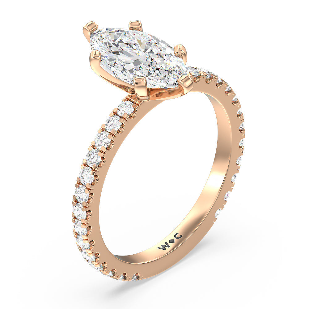 Marquise Cut Ara Midi Classic Pave Diamond Engagement Ring with Lab Grown Diamond in 14KT Rose Gold view 3
