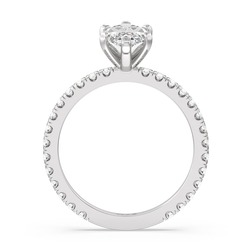 Ara Midi Classic Pave Diamond Engagement Ring with Marquise Cut Diamond in 14KT Platinum view 2
