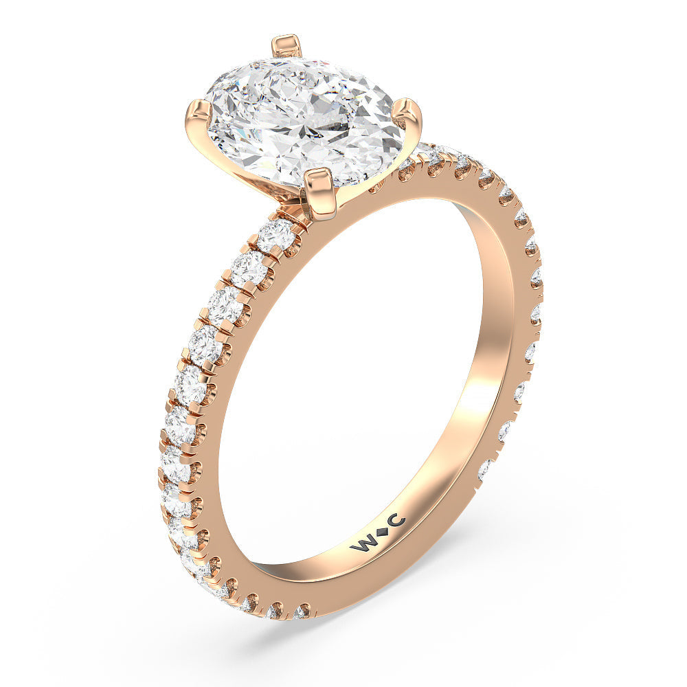 Ara Midi Classic Pave Diamond Engagement Ring with Oval Cut Diamond in 14KT Rose Gold view 3
