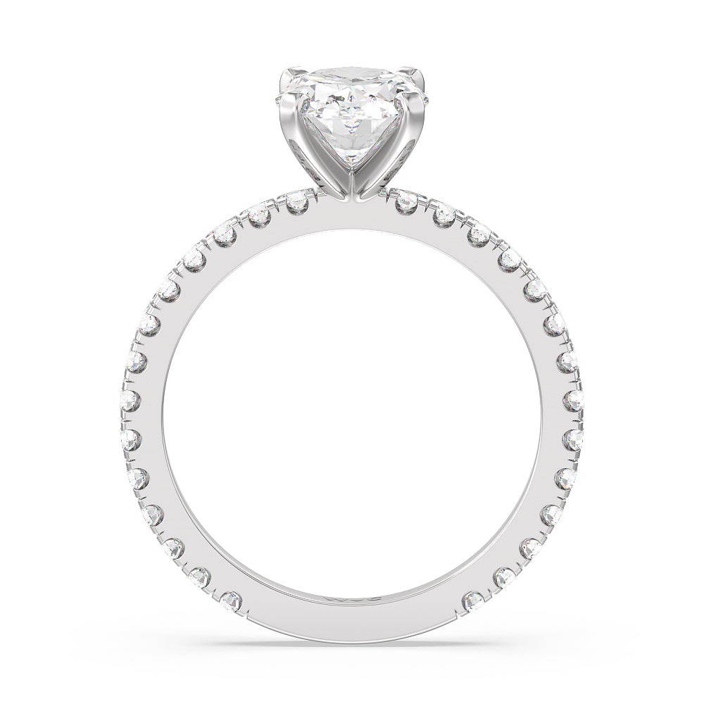 Ara Midi Classic Pave Diamond Engagement Ring with Oval Cut Diamond in 14KT Platinum view 2
