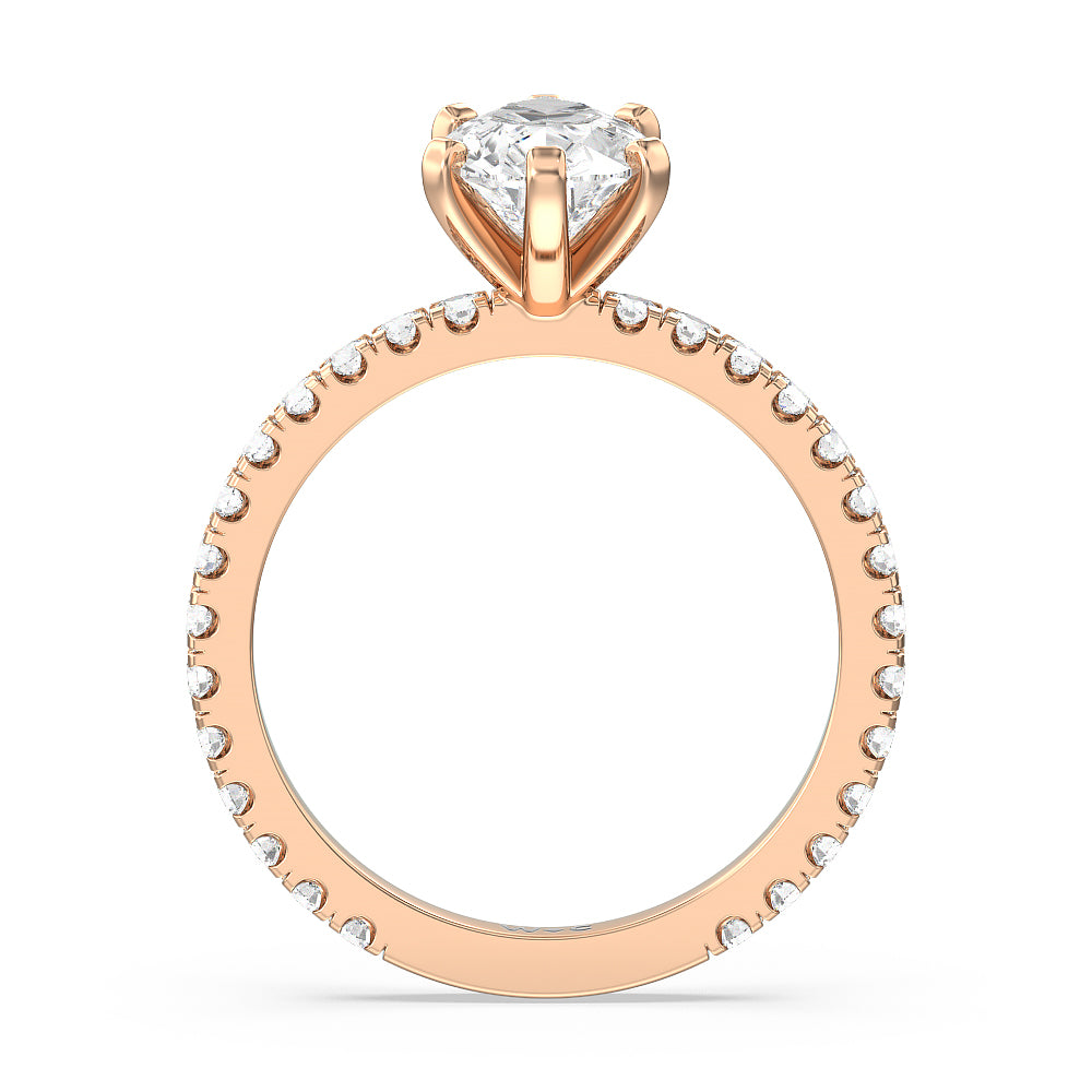 Ara Midi Classic Pave Diamond Engagement Ring with Pear Cut Diamond in 14KT Rose Gold view 2
