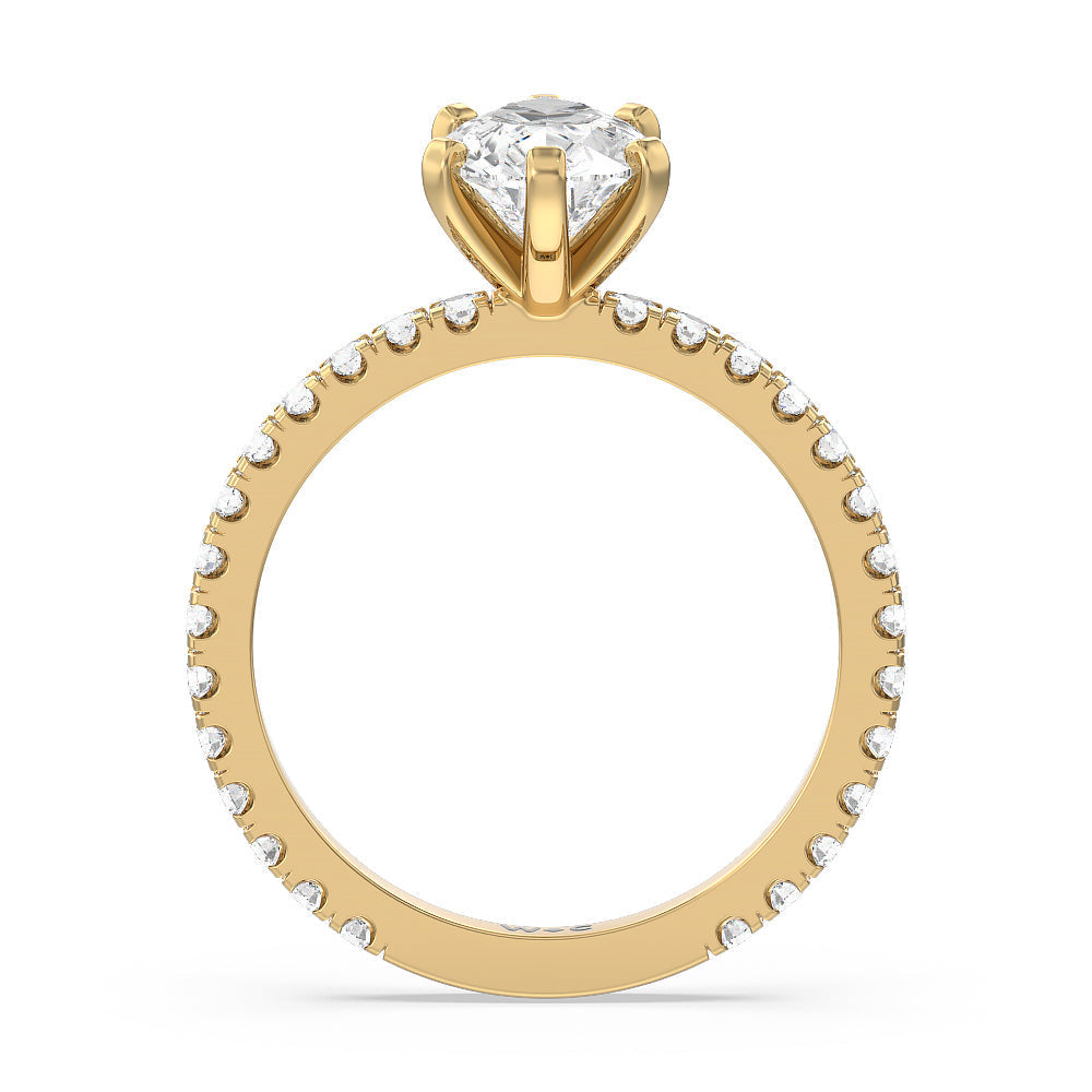 Ara Midi Classic Pave Diamond Engagement Ring with Pear Cut Diamond in 14KT Yellow Gold view 2
