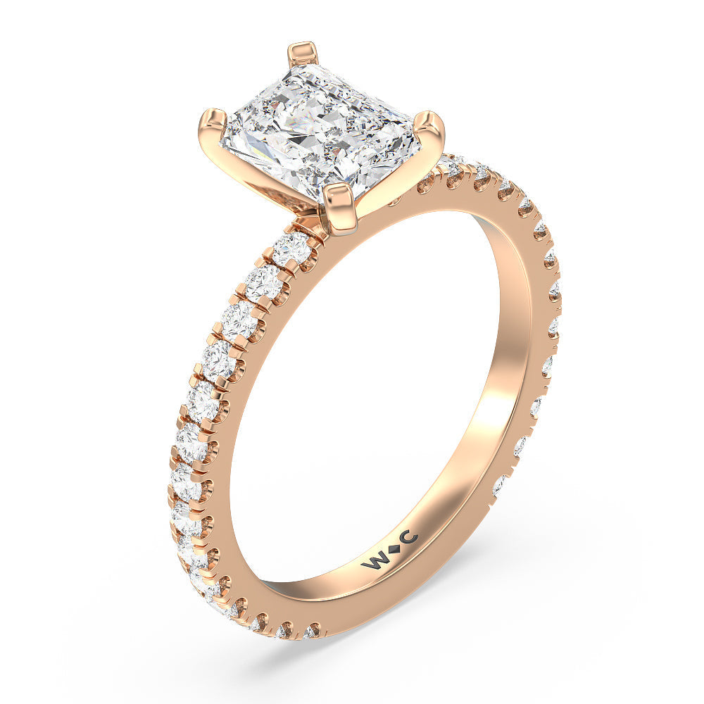 Ara Midi Classic Pave Diamond Engagement Ring with Radiant Cut Diamond in 14KT Rose Gold view 3
