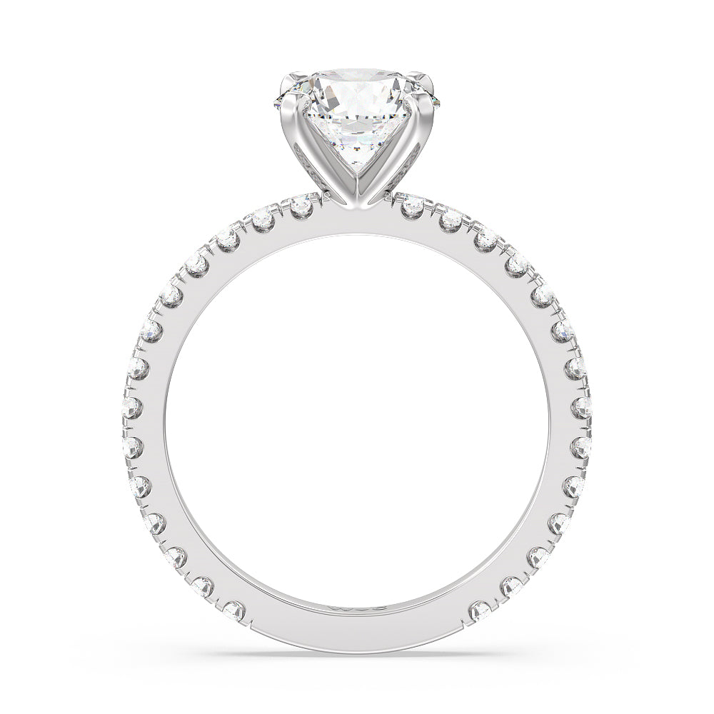 Ara Midi Classic Pave Diamond Engagement Ring with Round Cut Diamond in 14KT Platinum view 2
