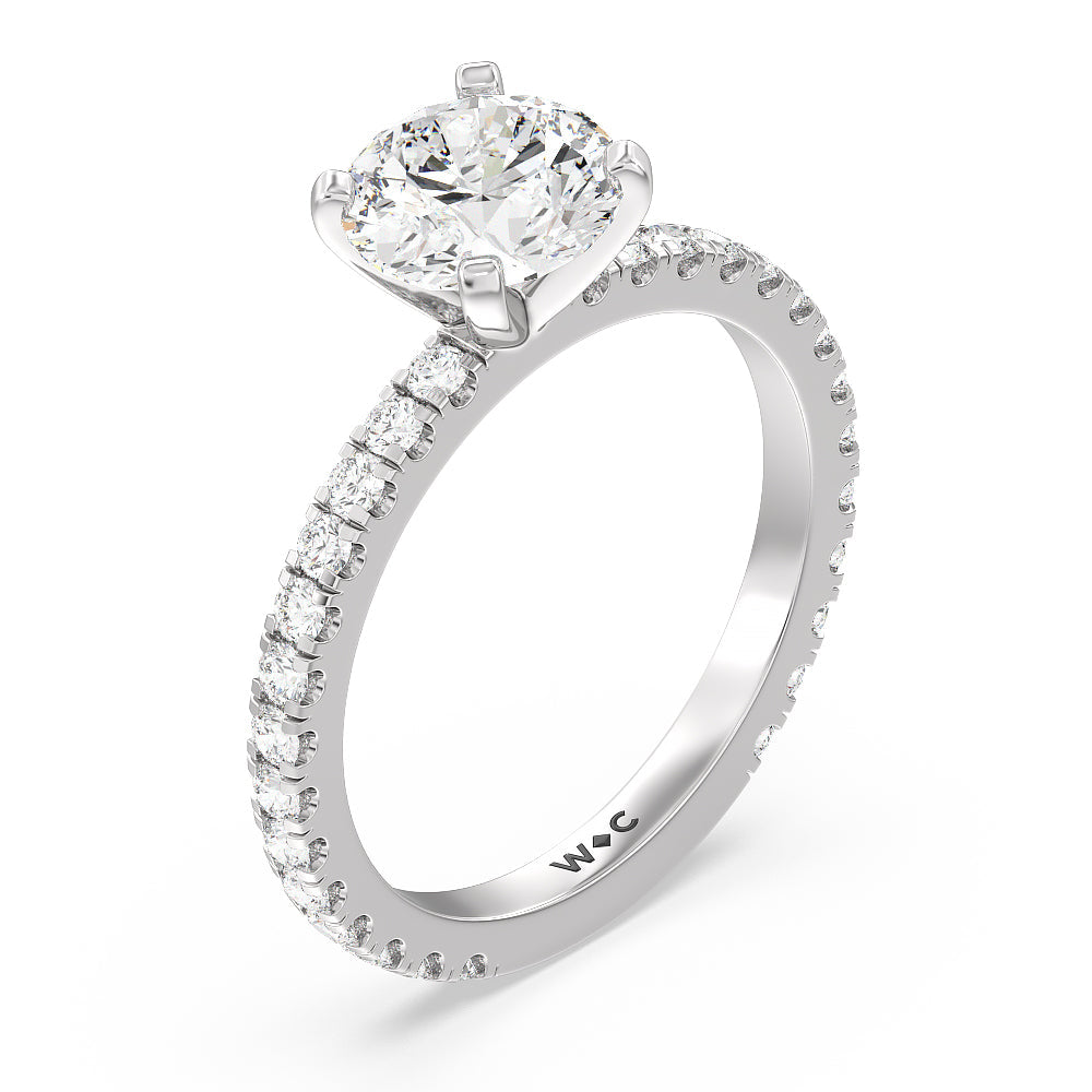 Ara Midi Classic Pave Diamond Engagement Ring with Round Cut Diamond in 14KT Platinum view 3

