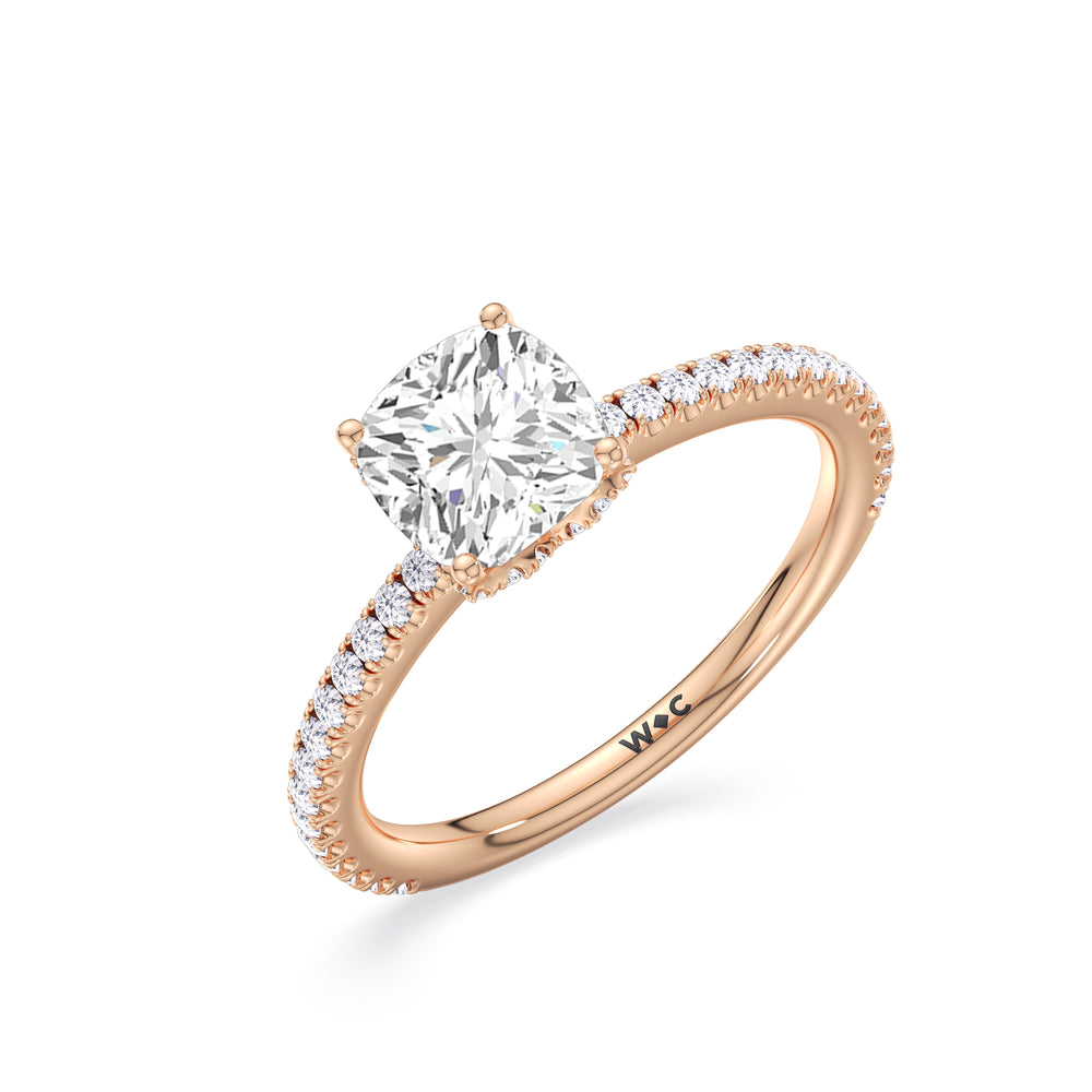 Ara Fine Hidden Halo Engagement Ring with Cushion Cut Diamond in 14KT Rose Gold view 3
