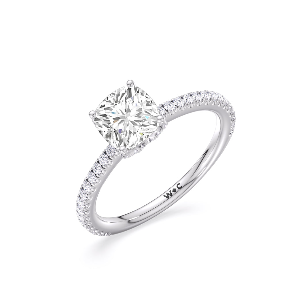 Ara Fine Hidden Halo Engagement Ring with Cushion Cut Diamond in 14KT Platinum view 3
