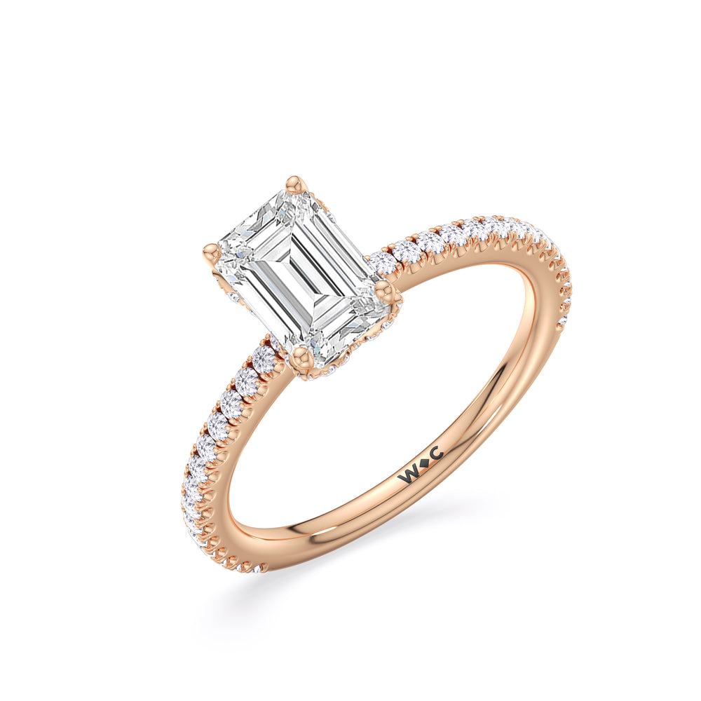 Ara Fine Hidden Halo Engagement Ring with Emerald Cut Diamond in 14KT Rose Gold view 3
