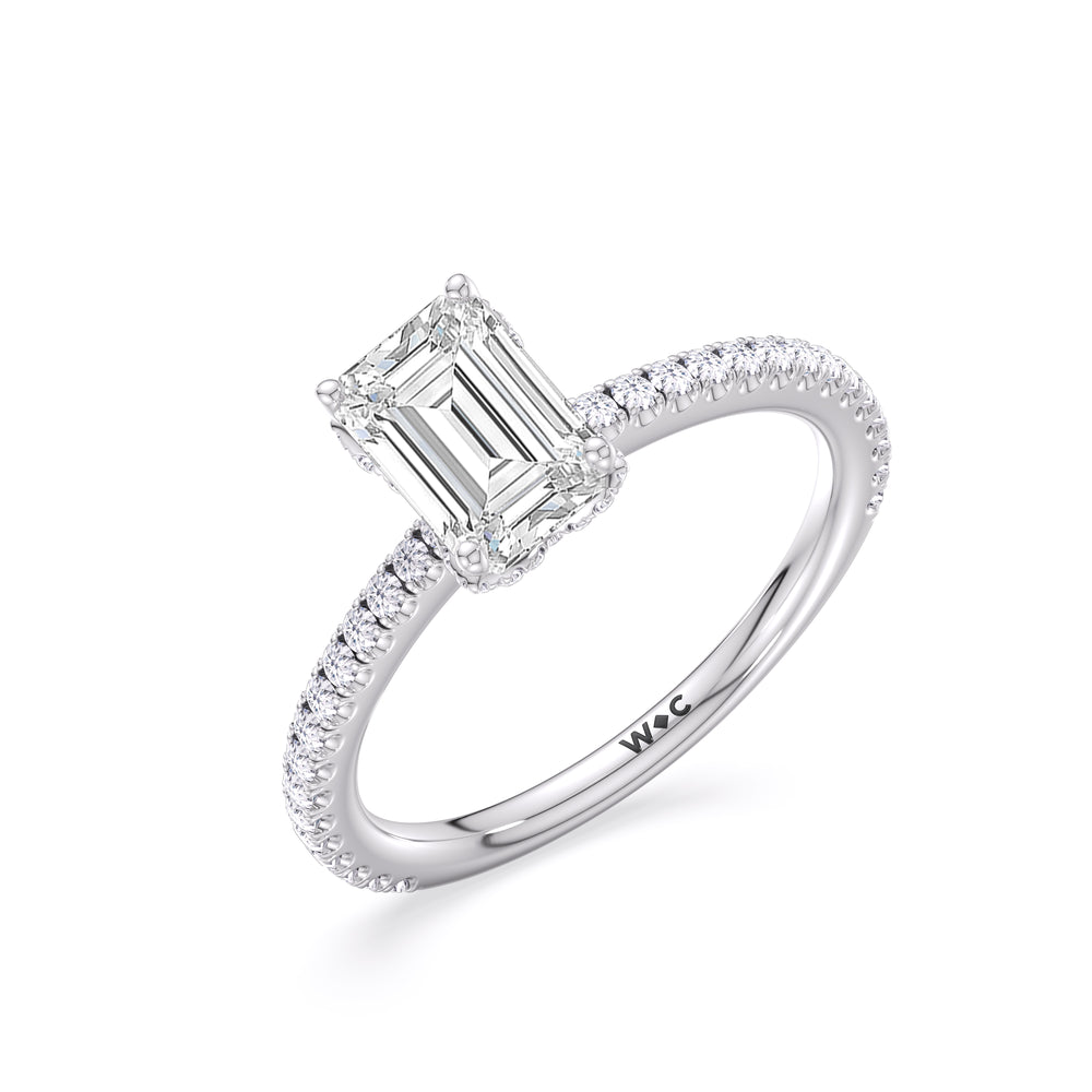 Ara Fine Hidden Halo Engagement Ring with Emerald Cut Diamond in 14KT Platinum view 3

