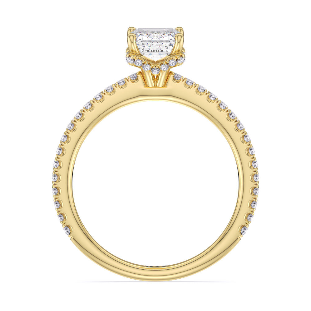 Ara Fine Hidden Halo Engagement Ring with Emerald Cut Diamond in 14KT Yellow Gold view 2
