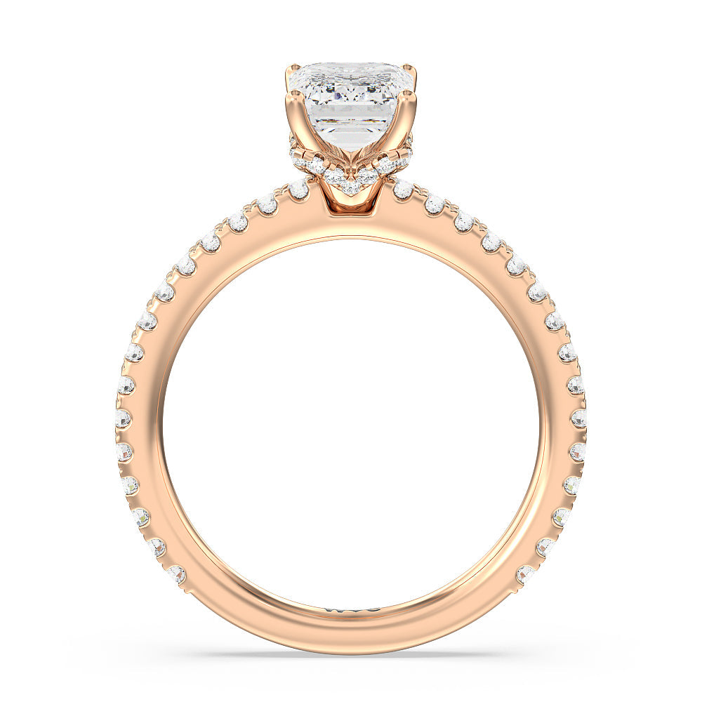 Ara Midi Hidden Halo Engagement Ring with Emerald Cut Diamond in 14KT Rose Gold view 2
