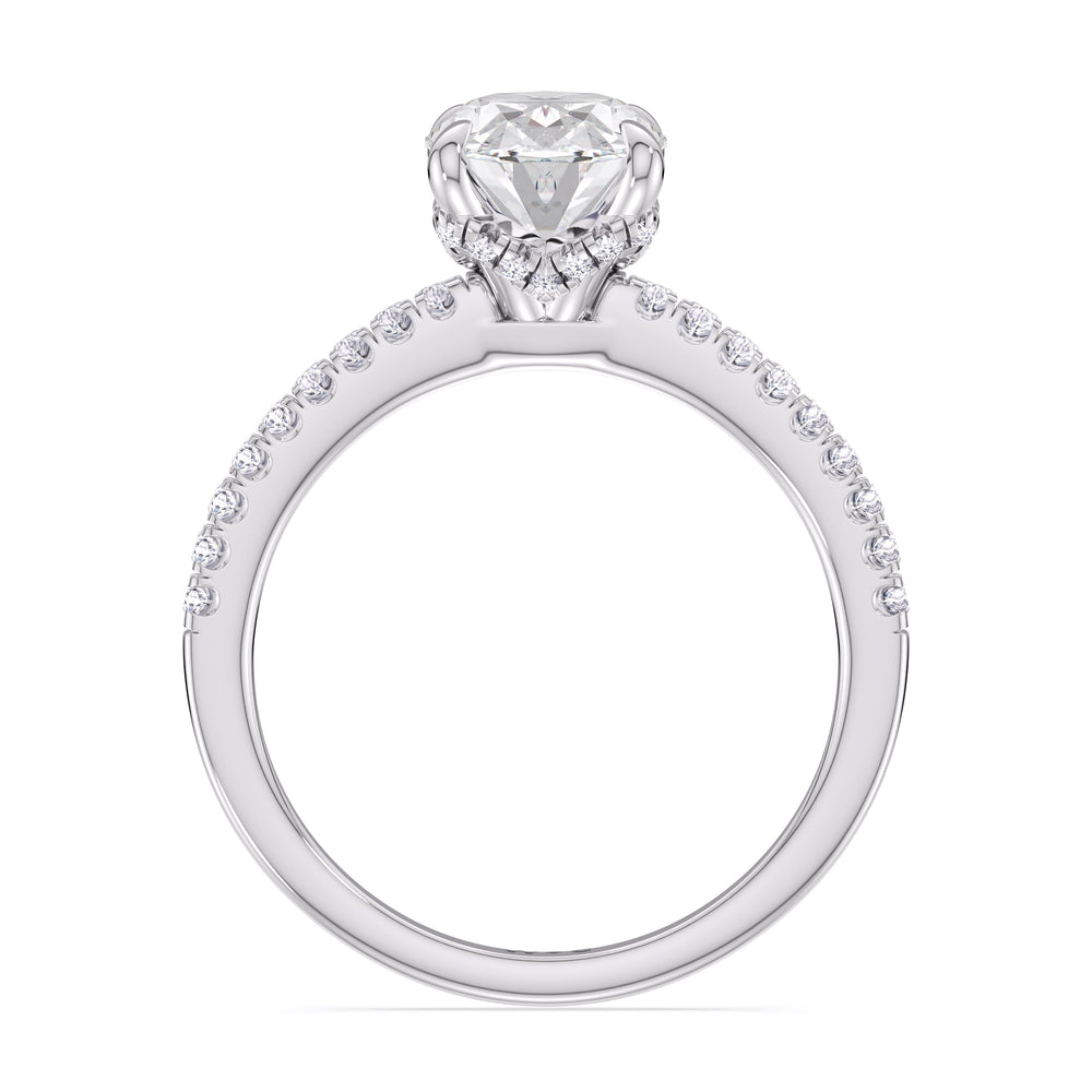 Fine Chevron Hidden Halo Engagement Ring with Oval Cut Diamond in 14KT Platinum view 2
