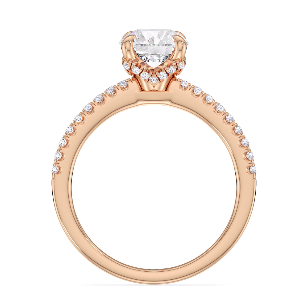Fine Chevron Hidden Halo Engagement Ring with Round Cut Diamond in 14KT Rose Gold view 2
