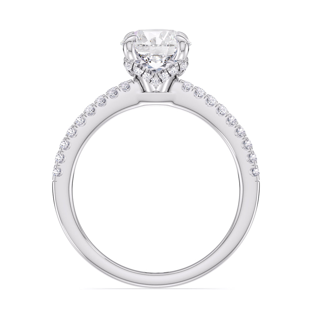 Fine Chevron Hidden Halo Engagement Ring with Round Cut Diamond in 14KT Platinum view 2
