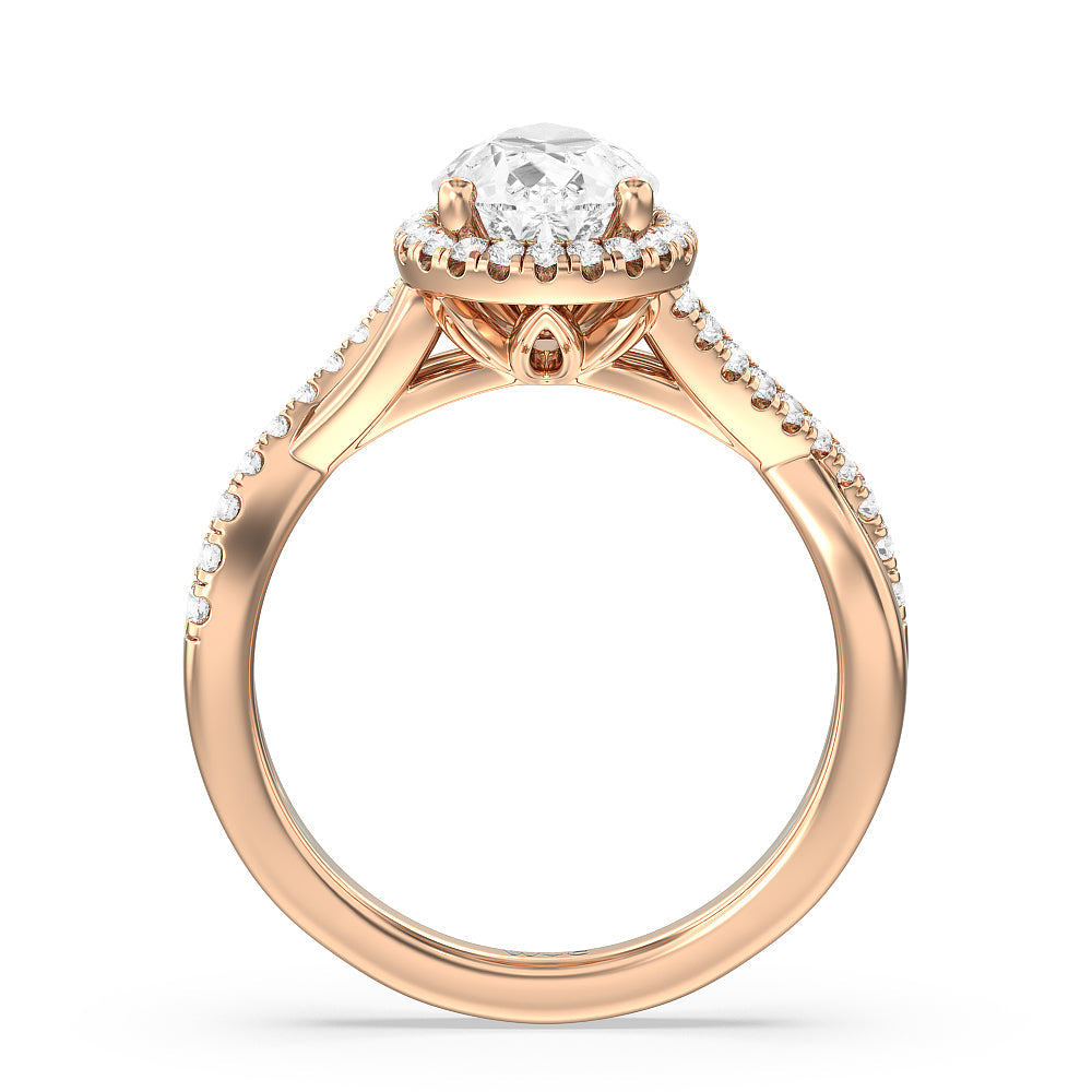 Pear Cut Crossover Split Cathedral Halo Engagement Ring with Lab Grown Diamond in 14KT Rose Gold view 2
