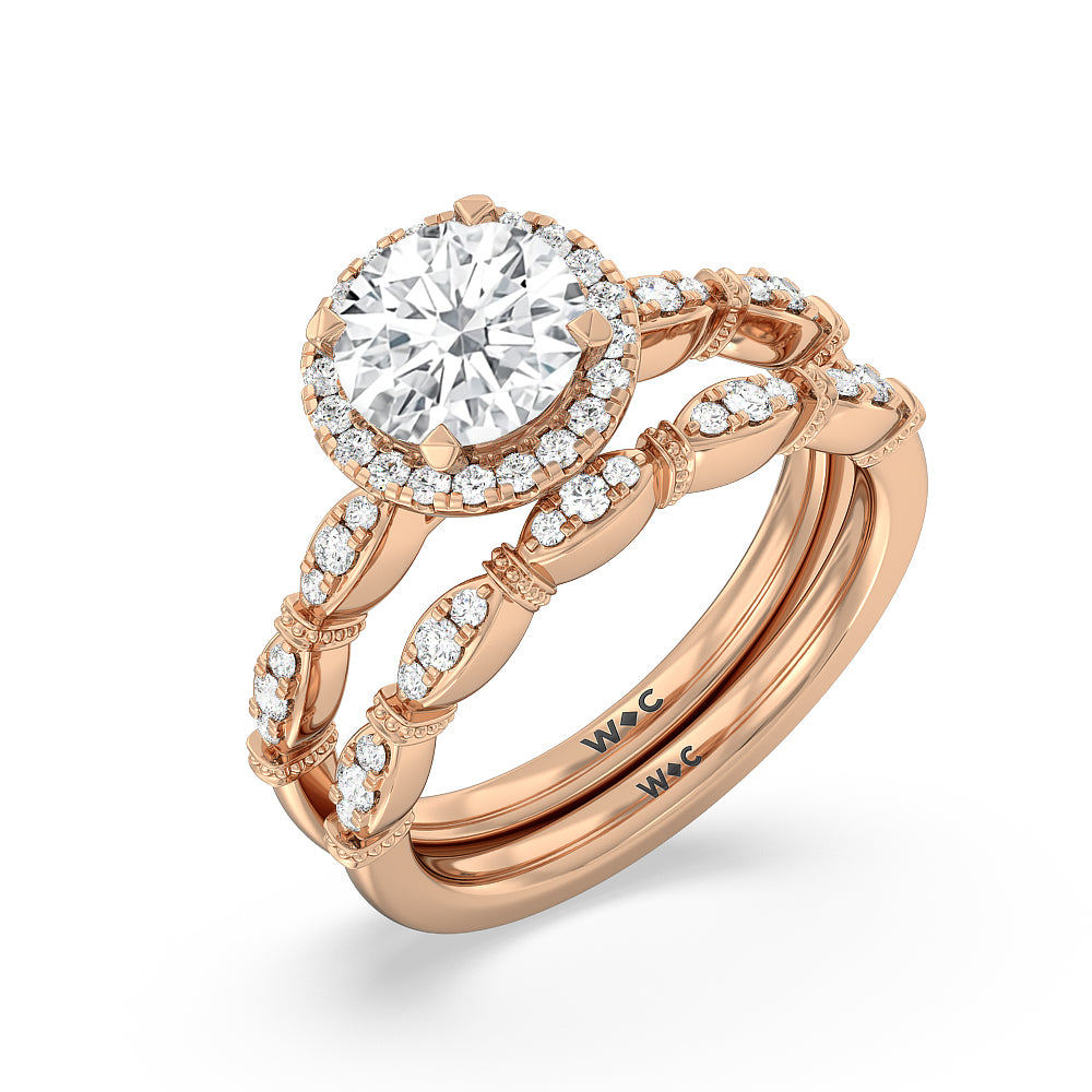 The Florence Wedding Band with 18KT Rose Gold Cut Diamond in 14KT Rose Gold view 3

