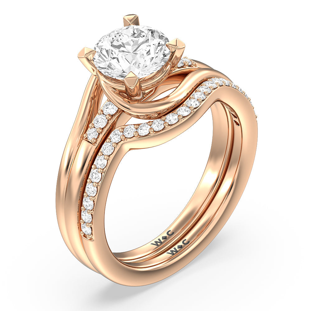 Crossover Arm Studded Shank Engagement Ring with Oval Cut Diamond in 14KT Rose Gold view 6
